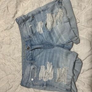 Distressed Light Blue Denim Shorts